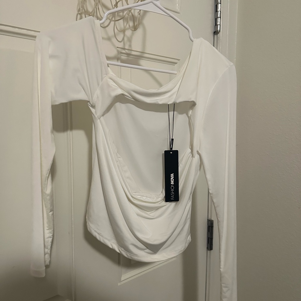 Fashion Nova Cream Long Sleeve Blouse